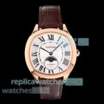 Swiss Replica Cartier Drive de Cartier White Dial Rose Gold Case Moon Phase Watch 